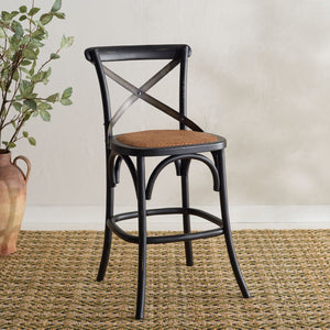 Safavieh Eleanr Elegant X-Back Counter Stool For Timeless Café Charm In Kitchen Or Dining Spaces, Durable Design Black AMH9505B