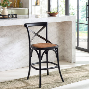 Safavieh Eleanr Elegant X-Back Counter Stool For Timeless Café Charm In Kitchen Or Dining Spaces, Durable Design Black AMH9505B
