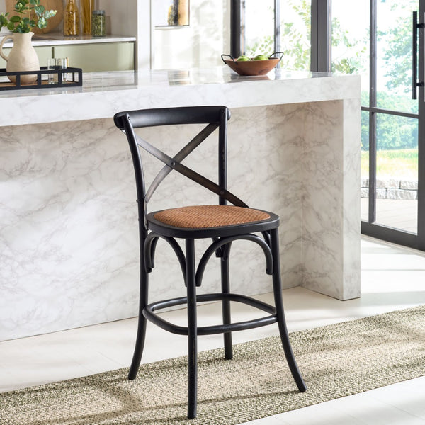 Safavieh Eleanr Elegant X-Back Counter Stool For Timeless Café Charm In Kitchen Or Dining Spaces, Durable Design Black AMH9505B