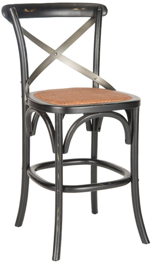 Safavieh Eleanr Elegant X-Back Counter Stool For Timeless Café Charm In Kitchen Or Dining Spaces, Durable Design Black AMH9505B
