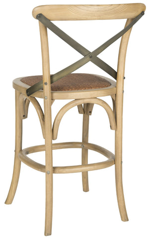 Safavieh Eleanr Elegant X-Back Counter Stool For Timeless Café Charm In Kitchen Or Dining Spaces, Durable Design Weathered Oak AMH9505C