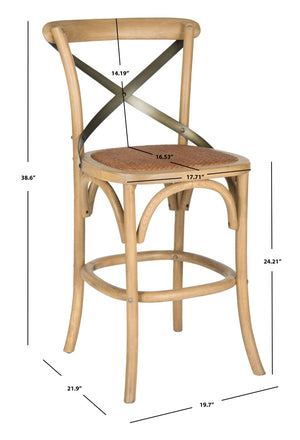 Safavieh Eleanr Elegant X-Back Counter Stool For Timeless Café Charm In Kitchen Or Dining Spaces, Durable Design Weathered Oak AMH9505C