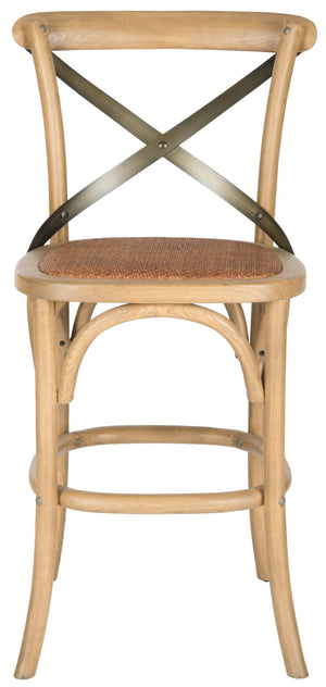 Safavieh Eleanr Elegant X-Back Counter Stool For Timeless Café Charm In Kitchen Or Dining Spaces, Durable Design Weathered Oak AMH9505C