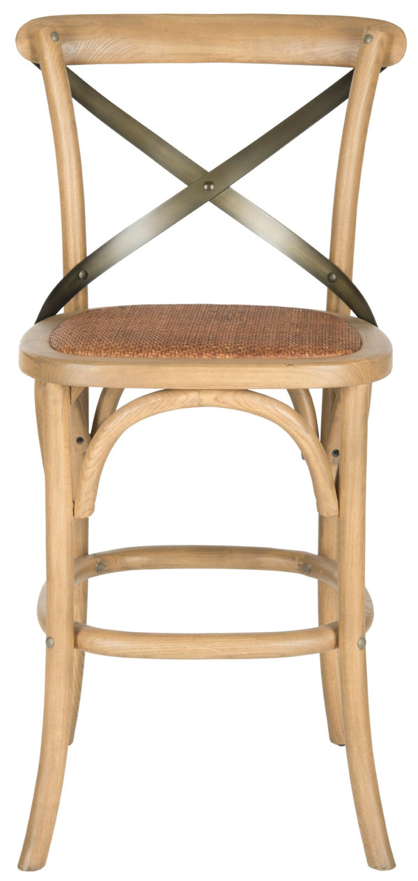 Safavieh Eleanr Elegant X-Back Counter Stool For Timeless Café Charm In Kitchen Or Dining Spaces, Durable Design Weathered Oak AMH9505C