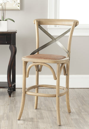 Safavieh Eleanr Elegant X-Back Counter Stool For Timeless Café Charm In Kitchen Or Dining Spaces, Durable Design Weathered Oak AMH9505C
