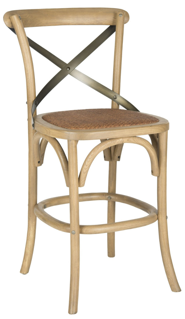 Safavieh Eleanr Elegant X-Back Counter Stool For Timeless Café Charm In Kitchen Or Dining Spaces, Durable Design Weathered Oak AMH9505C