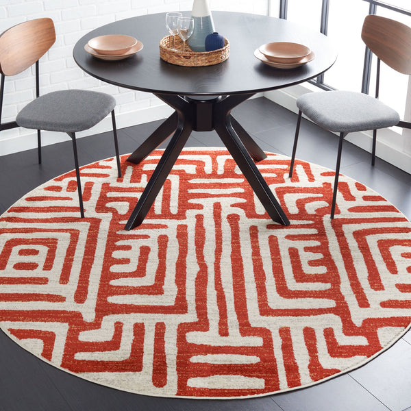 Safavieh Amsterdam Bohemian Area Rug With Geometric Design – Durable Comfort For Modern Living Spaces Ivory ,Terracotta Polypropylene Pile Ams106b-5sq