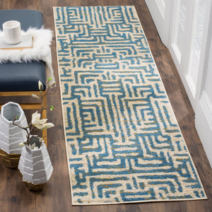Safavieh Amsterdam Bohemian Area Rug With Geometric Design – Durable Comfort For Modern Living Spaces Ivory ,Light Blue Polypropylene Pile Ams106c-5sq