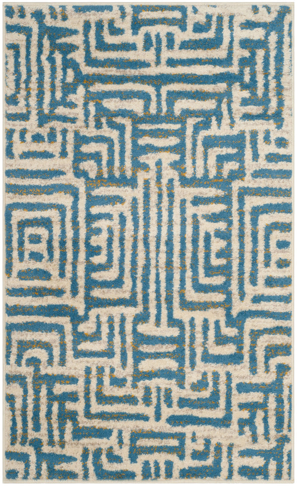 Safavieh Amsterdam Bohemian Area Rug With Geometric Design – Durable Comfort For Modern Living Spaces Ivory ,Light Blue Polypropylene Pile Ams106c-5sq