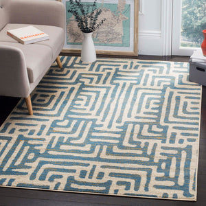 Safavieh Amsterdam Bohemian Area Rug With Geometric Design – Durable Comfort For Modern Living Spaces Ivory ,Light Blue Polypropylene Pile Ams106c-5sq