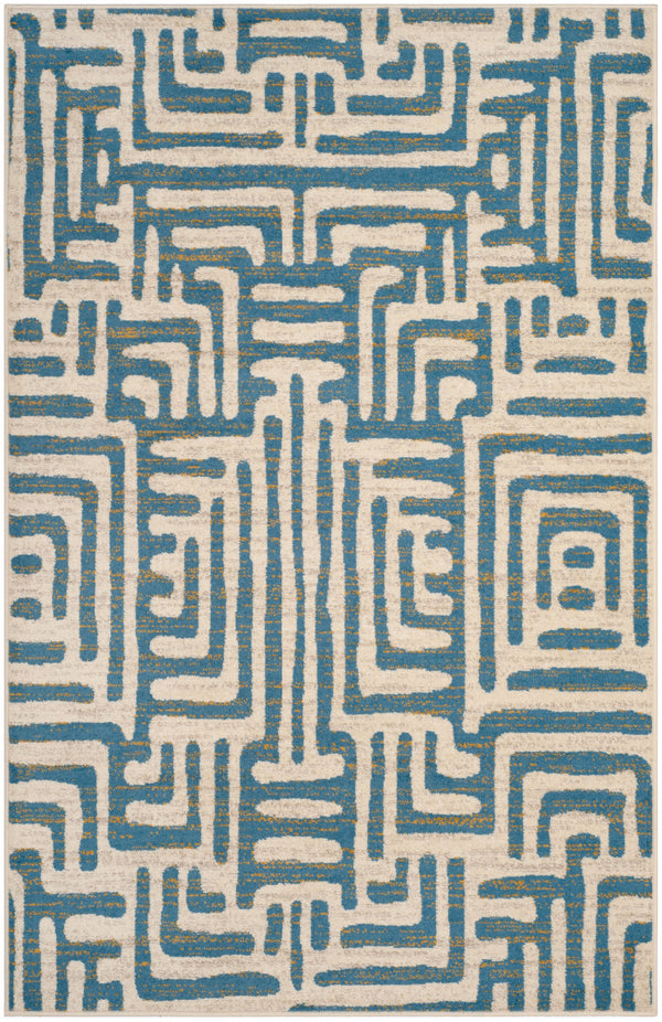 Safavieh Amsterdam Bohemian Area Rug With Geometric Design – Durable Comfort For Modern Living Spaces Ivory ,Light Blue Polypropylene Pile Ams106c-5sq