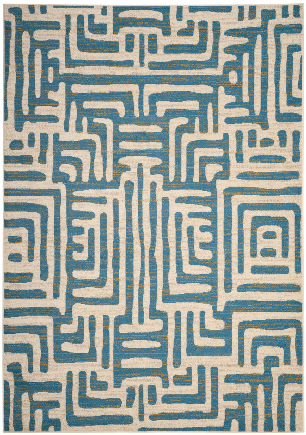 Safavieh Amsterdam Bohemian Area Rug With Geometric Design – Durable Comfort For Modern Living Spaces Ivory ,Light Blue Polypropylene Pile Ams106c-5sq