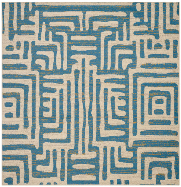 Safavieh Amsterdam Bohemian Area Rug With Geometric Design – Durable Comfort For Modern Living Spaces Ivory ,Light Blue Polypropylene Pile Ams106c-5sq