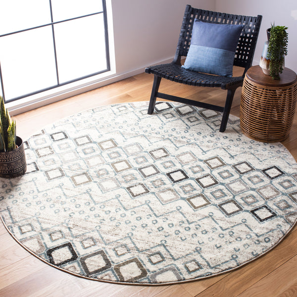 Safavieh Amsterdam Ivory Grey Round Rug 4Ft – Bohemian Minimalist Power-Loomed Turkey, Low Pile, Durable Blend AMS108A-4R