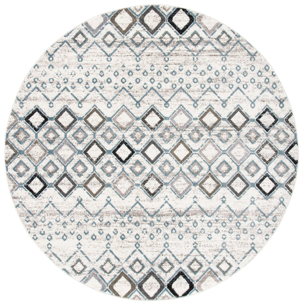Safavieh Amsterdam Ivory Grey Round Rug 4Ft – Bohemian Minimalist Power-Loomed Turkey, Low Pile, Durable Blend AMS108A-4R