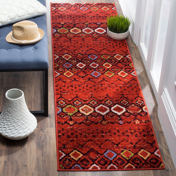 Safavieh Amsterdam Bohemian Terracotta Area Rug With Geometric Multi Accents, Low-Profile Durable Weave 4'-0" x 4'-0" AMS108D-4SQ