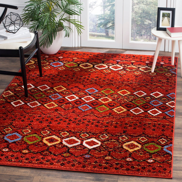 Safavieh Amsterdam Bohemian Terracotta Area Rug With Geometric Multi Accents, Low-Profile Durable Weave 4'-0" x 4'-0" AMS108D-4SQ