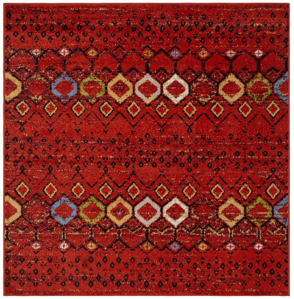 Safavieh Amsterdam Bohemian Terracotta Area Rug With Geometric Multi Accents, Low-Profile Durable Weave 4'-0" x 4'-0" AMS108D-4SQ