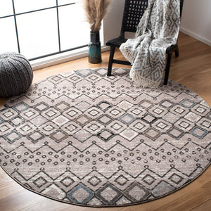 Safavieh Amsterdam Round 4' Area Rug Light Grey Brown — Low-Profile Power-Loomed Boho Rug, Durable Turkish Craftsmanship AMS108F-4R