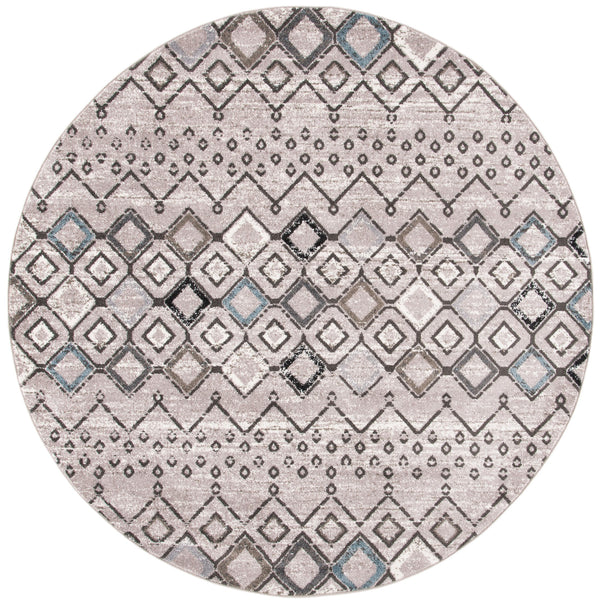 Safavieh Amsterdam Round 4' Area Rug Light Grey Brown — Low-Profile Power-Loomed Boho Rug, Durable Turkish Craftsmanship AMS108F-4R