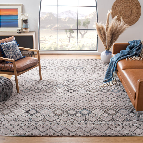 Safavieh Amsterdam Round 4' Area Rug Light Grey Brown — Low-Profile Power-Loomed Boho Rug, Durable Turkish Craftsmanship AMS108F-4R