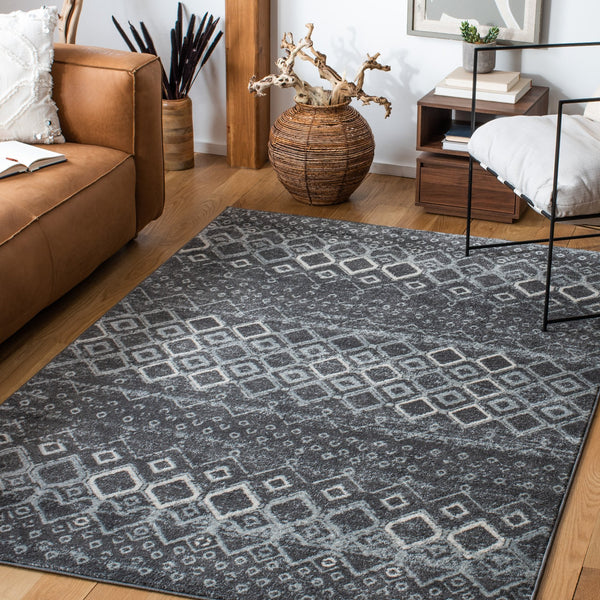 Safavieh Amsterdam Round Bohemian Area Rug In Dark & Light Grey — Power-Loomed Turkey, Soft Durable Texture 8'-0" x 8'-0" AMS108J-8R