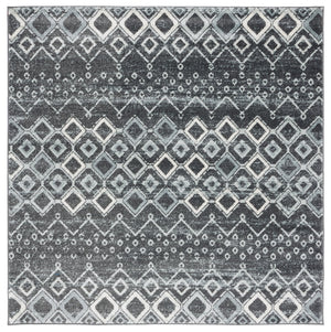 Safavieh Amsterdam Round Bohemian Area Rug In Dark & Light Grey — Power-Loomed Turkey, Soft Durable Texture 8'-0" x 8'-0" AMS108J-8R