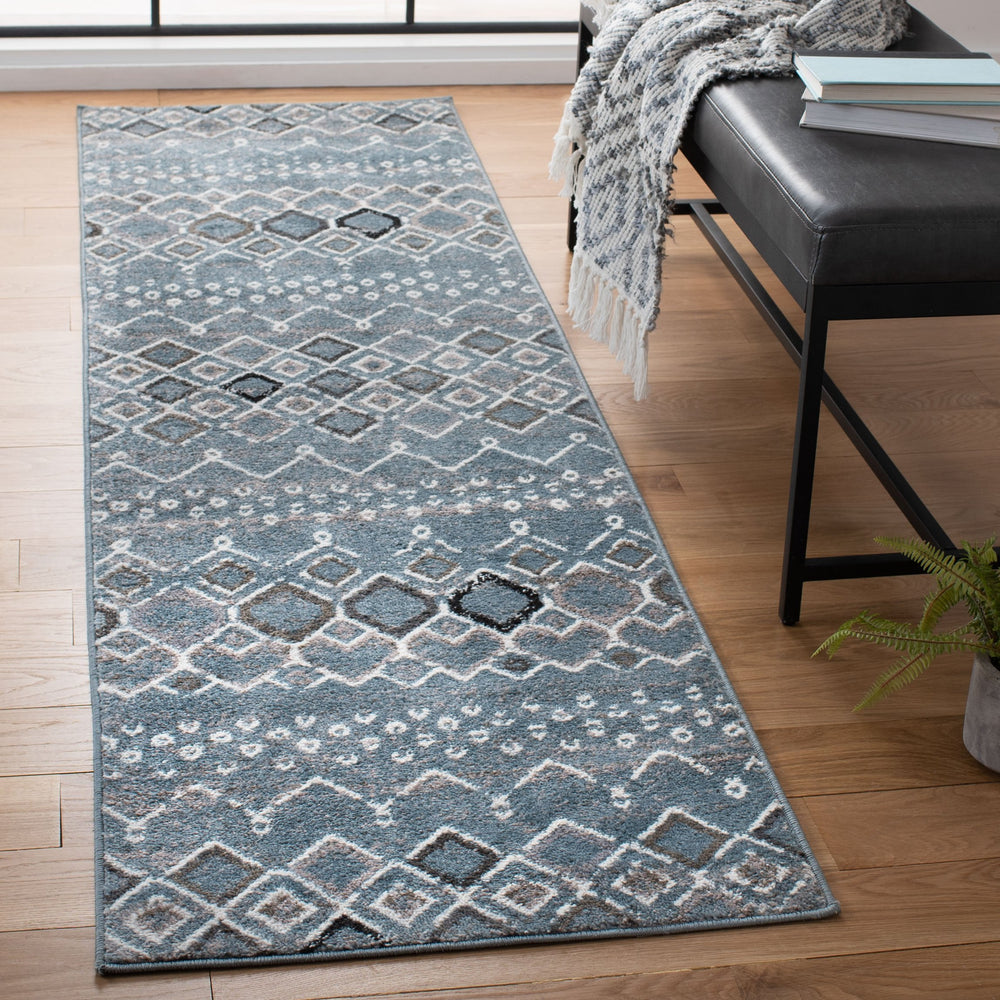 Safavieh Amsterdam Round 4' X 4' Blue Ivory Rug — Low-Profile Turkish Power-Loomed Bohemian Accent Rug For Living Spaces AMS108L-4R