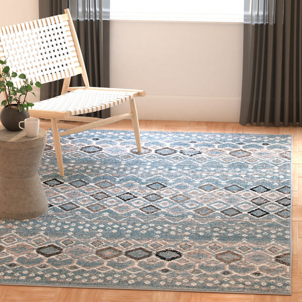 Safavieh Amsterdam Round 4' X 4' Blue Ivory Rug — Low-Profile Turkish Power-Loomed Bohemian Accent Rug For Living Spaces AMS108L-4R
