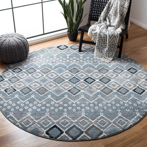 Safavieh Amsterdam Round 4' X 4' Blue Ivory Rug — Low-Profile Turkish Power-Loomed Bohemian Accent Rug For Living Spaces AMS108L-4R