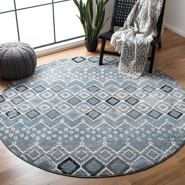 Safavieh Amsterdam Round 4' X 4' Blue Ivory Rug — Low-Profile Turkish Power-Loomed Bohemian Accent Rug For Living Spaces AMS108L-4R