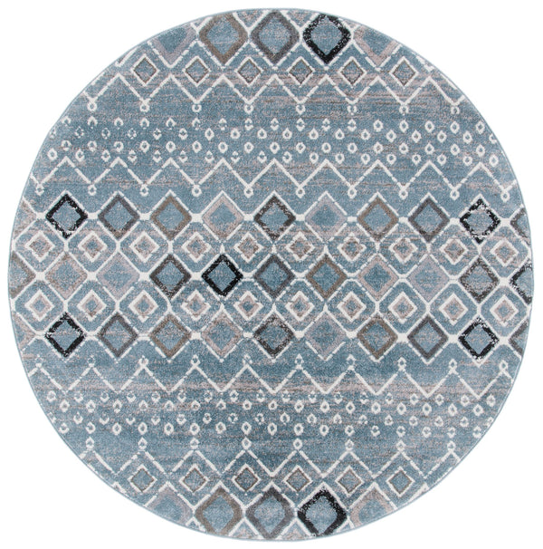 Safavieh Amsterdam Round 4' X 4' Blue Ivory Rug — Low-Profile Turkish Power-Loomed Bohemian Accent Rug For Living Spaces AMS108L-4R