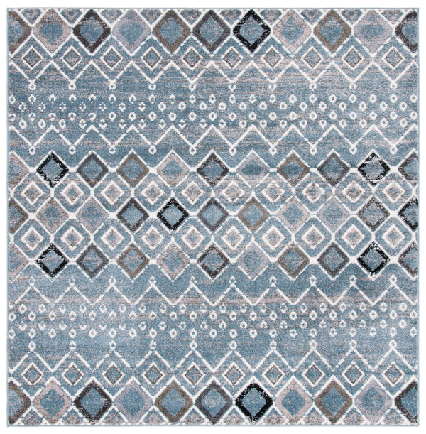 Safavieh Amsterdam Round 4' X 4' Blue Ivory Rug — Low-Profile Turkish Power-Loomed Bohemian Accent Rug For Living Spaces AMS108L-4R