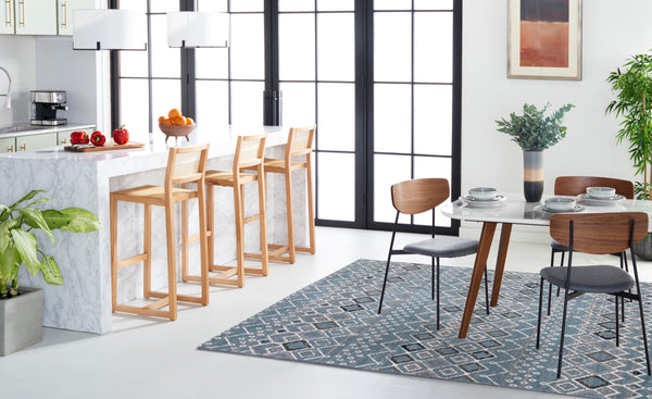 Safavieh Amsterdam Round 4' X 4' Blue Ivory Rug — Low-Profile Turkish Power-Loomed Bohemian Accent Rug For Living Spaces AMS108L-4R