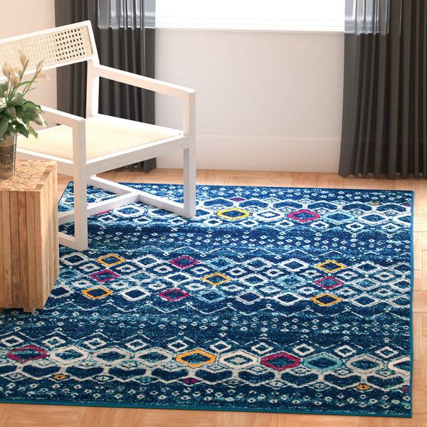 Safavieh Amsterdam Area Rug - Elegant Power-loomed Design With Bohemian Charm For Effortless Home Style Navy ,Turquoise Polypropylene Pile Ams108m-8r