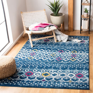 Safavieh Amsterdam Area Rug - Elegant Power-loomed Design With Bohemian Charm For Effortless Home Style Navy ,Turquoise Polypropylene Pile Ams108m-8r