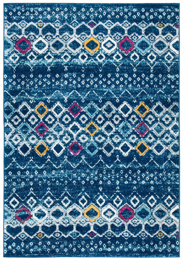 Safavieh Amsterdam Area Rug - Elegant Power-loomed Design With Bohemian Charm For Effortless Home Style Navy ,Turquoise Polypropylene Pile Ams108m-8r
