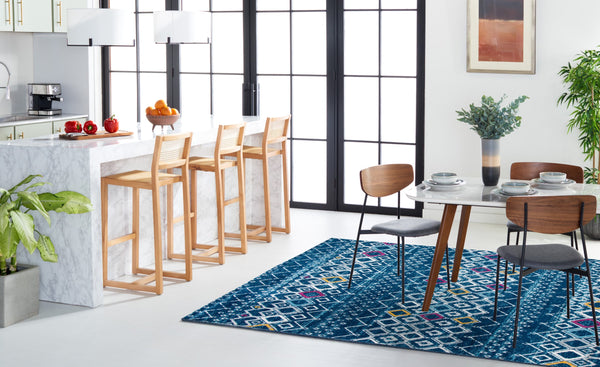Safavieh Amsterdam Area Rug - Elegant Power-loomed Design With Bohemian Charm For Effortless Home Style Navy ,Turquoise Polypropylene Pile Ams108m-8r