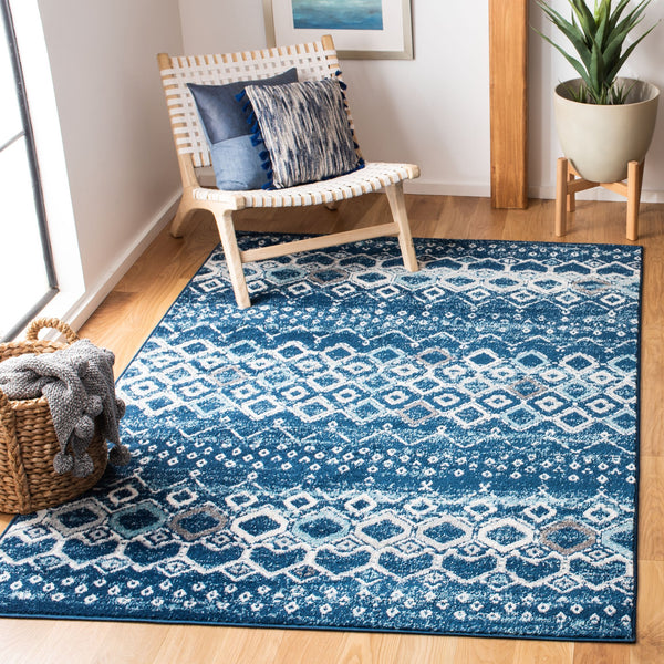 Safavieh Amsterdam Area Rug - Elegant Power-loomed Design With Bohemian Charm For Effortless Home Style Navy ,Beige Polypropylene Pile Ams108n-4sq