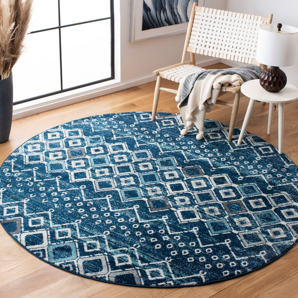 Safavieh Amsterdam Area Rug - Elegant Power-loomed Design With Bohemian Charm For Effortless Home Style Navy ,Beige Polypropylene Pile Ams108n-4sq