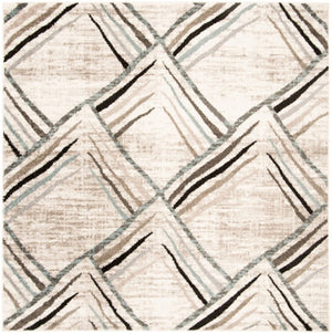 Safavieh Amsterdam Cream Charcoal Geometric Square Rug Power Loomed Polypropylene Low Pile AMS112A-5SQ
