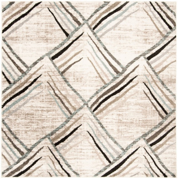 Safavieh Amsterdam Cream Charcoal Geometric Square Rug Power Loomed Polypropylene Low Pile AMS112A-5SQ