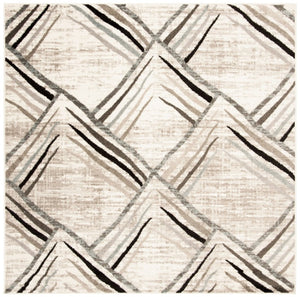 Safavieh Amsterdam Cream Charcoal Geometric Square Rug Power Loomed Polypropylene Low Pile AMS112A-5SQ