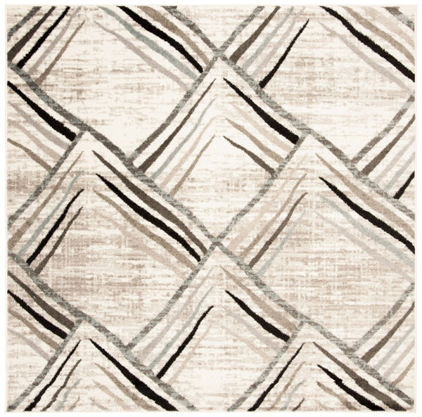 Safavieh Amsterdam Cream Charcoal Geometric Square Rug Power Loomed Polypropylene Low Pile AMS112A-5SQ
