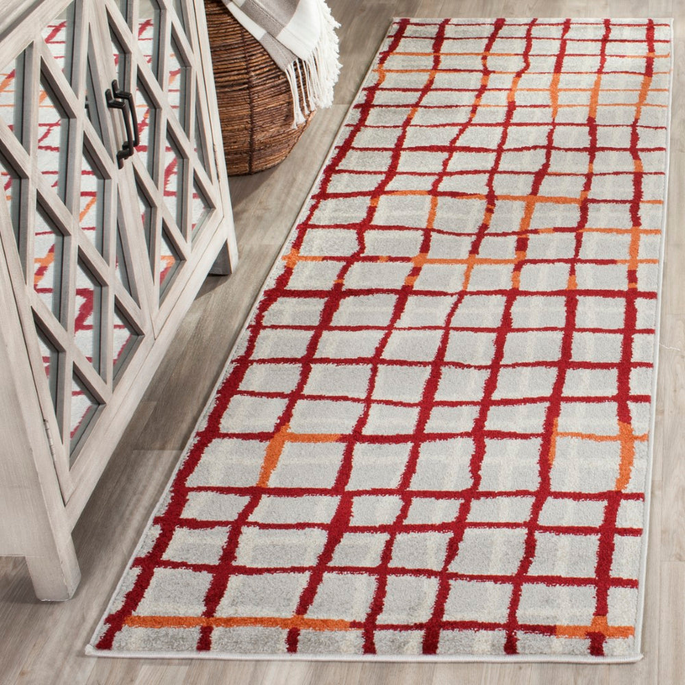 Safavieh Modern Gridlines Power Loomed  Rug Light Grey / Ivory AMT403B-27