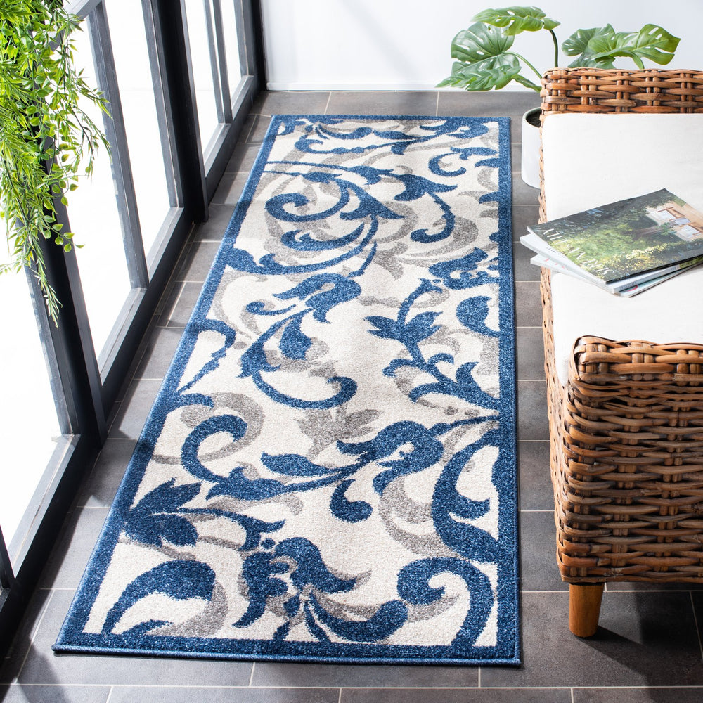 Safavieh Amherst Ivory Navy Transitional Floral Area Rug — Power-Loomed Turkey, Low Pile, Stain-Resistant Elegance 5'-0" x 5'-0" AMT428M-5SQ