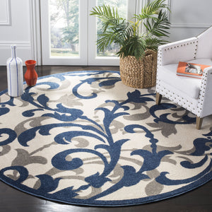 Safavieh Amherst Ivory Navy Transitional Floral Area Rug — Power-Loomed Turkey, Low Pile, Stain-Resistant Elegance 5'-0" x 5'-0" AMT428M-5SQ