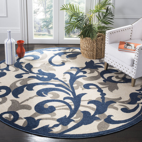Safavieh Amherst Round Ivory Navy Transitional Floral Area Rug — Low Pile, Durable Power-Loomed Turkish Construction 5'-0" x 5'-0" AMT428M-5R