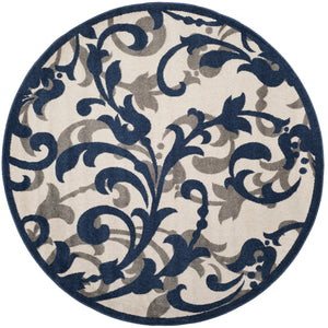 Safavieh Amherst Round Ivory Navy Transitional Floral Area Rug — Low Pile, Durable Power-Loomed Turkish Construction 5'-0" x 5'-0" AMT428M-5R
