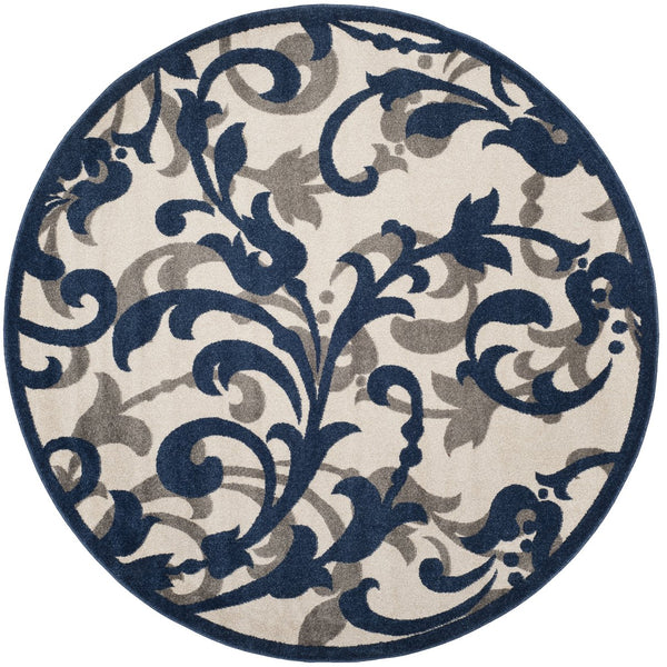 Safavieh Amherst Round Ivory Navy Transitional Floral Area Rug — Low Pile, Durable Power-Loomed Turkish Construction 5'-0" x 5'-0" AMT428M-5R